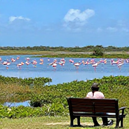Caribbean Holidays, Cuba Nature Holidays, Flamingos and other waterbirds gathered across a bright Cuban wetland, viewed from a quiet observation point