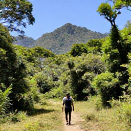 Caribbean Holidays, Cuba Nature Holidays, Hiker walking through lush green forest in the Sierra Maestra mountains of Cuba under clear February skies