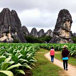 Caribbean Holidays, Cuba Nature Holidays, Travellers walking through the lush Valley of Vi&ntilde;ales in Cuba, surrounded by limestone mogotes and tobacco fields