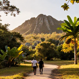 Caribbean Holidays, Cuba Nature Holidays, Visitors walking through a Cuban national park with limestone hills, tropical plants and warm January sunlight