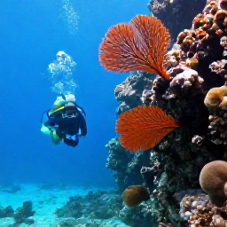 Caribbean Holidays, Cuba Scuba Diving, Divers swimming beside a steep coral wall with sea fans and clear blue water in Cuba