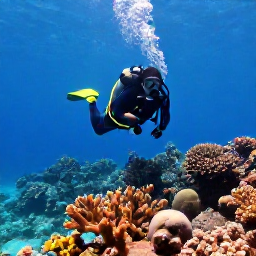 Caribbean Holidays, Cuba Scuba Diving, Scuba diver exploring a colourful coral reef in clear Caribbean water off Cuba