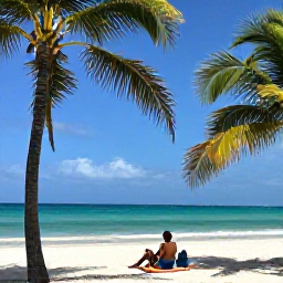 Caribbean Holidays, Cuba Solo December, Solo traveller relaxing on a palm-fringed beach in Varadero, Cuba, with turquoise water and clear December skies