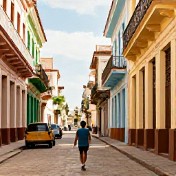 Caribbean Holidays, Cuba Solo December, Solo traveller walking through a colourful colonial street in Havana, Cuba, in warm December sunshine