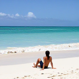 Caribbean Holidays, Cuba Solo February, Solo traveller relaxing on a white sandy beach beside clear turquoise water in Varadero, Cuba