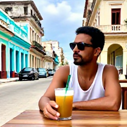 Caribbean Holidays, Cuba Solo Holidays, A friendly solo traveller enjoying a cool drink at a pavement caf&eacute; in Havana, surrounded by colourful buildings and local life