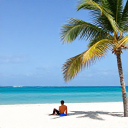 Caribbean Holidays, Cuba Solo Holidays, A lone traveller relaxing on a white sandy beach in Varadero, Cuba, with turquoise sea, palm trees and bright sunshine