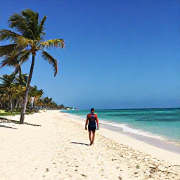 Caribbean Holidays, Cuba Solo Holidays, A lone traveller walking along a sunny Cuban beach in January, with turquoise sea, pale sand and palm trees