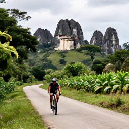 Caribbean Holidays, Cuba Solo Holidays, A solo traveller cycling along a quiet road through the green Vi&ntilde;ales Valley, with limestone mogotes and tobacco fields in the background