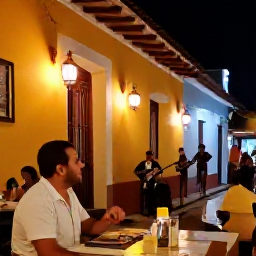 Caribbean Holidays, Cuba Solo Holidays, A solo traveller dining at a welcoming Cuban restaurant in the evening, with live music and warm lantern light