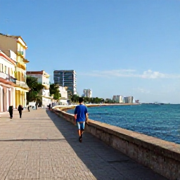 Caribbean Holidays, Cuba Solo Holidays, A solo traveller walking along the colourful seafront promenade in Havana, Cuba, on a bright February morning