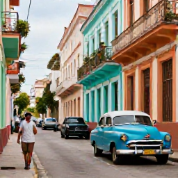 Caribbean Holidays, Cuba Solo Holidays, A solo traveller walking through colourful colonial streets in Havana, Cuba, with classic American cars and bright buildings