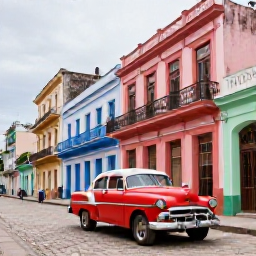 Caribbean Holidays, Cuba Solo Holidays, Colourful classic American cars and historic pastel buildings along a cobbled street in Old Havana, Cuba