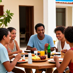 Caribbean Holidays, Cuba Solo Holidays, Friendly solo traveller sharing a meal with local Cuban hosts in a welcoming casa particular courtyard