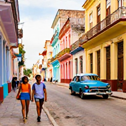 Caribbean Holidays, Cuba Solo Holidays, Solo traveller walking through colourful streets in Havana, Cuba, with classic American cars and warm January sunlight