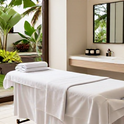 Caribbean Holidays, Cuba Spa Breaks, A modern Caribbean spa treatment room with natural light, towels, oils and a view of tropical gardens