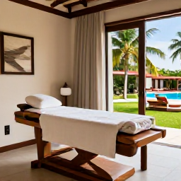 Caribbean Holidays, Cuba Spa Breaks, A modern treatment room at a Cuban spa resort, with natural wood, soft towels and calming tropical views