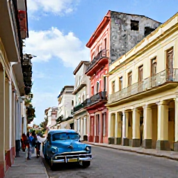 Caribbean Holidays, Cuba Spa Breaks, Colourful Havana street with classic American cars, colonial buildings and people enjoying a warm November afternoon
