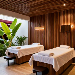 Caribbean Holidays, Cuba Spa Breaks, Modern resort spa in Varadero with treatment rooms, natural wood details and tropical plants