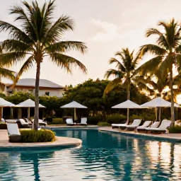 Caribbean Holidays, Cuba Spa Breaks, Relaxing Cuban spa resort in April, with palm trees, a calm swimming pool and warm sunshine