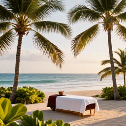Caribbean Holidays, Cuba Spa Breaks, Relaxing spa treatment beside a palm-fringed Cuban beach, with soft sunlight and tropical greenery