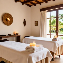 Caribbean Holidays, Cuba Spa Breaks, Spa treatment room in a Cuban resort, featuring natural materials, soft towels, candles and gentle daylight