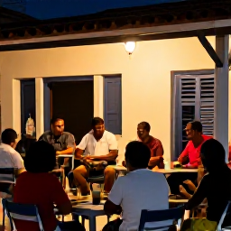 Caribbean Holidays, Cuba Tours April, Cuban outdoor restaurant at night with live musicians, traditional food and friendly visitors enjoying an April evening