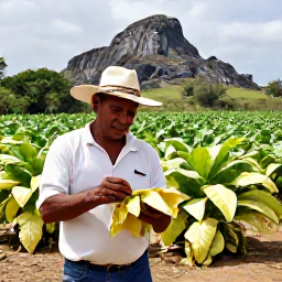 Caribbean Holidays, Cuba Tours April, Green Vi&ntilde;ales Valley in Cuba with limestone mogotes, tobacco fields and a farmer showing visitors traditional tobacco leaves