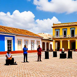 Caribbean Holidays, Cuba Tours, Colourful historic buildings and musicians in a lively square in Trinidad, Cuba