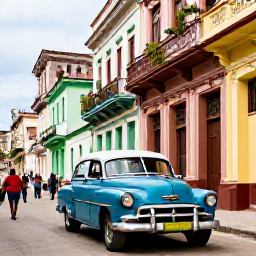 Caribbean Holidays, Cuba Tours February, Classic American cars on a colourful street in Havana, with colonial buildings and local people walking by