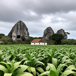 Caribbean Holidays, Cuba Tours, Green Cuban countryside with tobacco fields, limestone mogotes and a traditional farmhouse in the Vi&ntilde;ales Valley