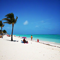 Caribbean Holidays, Cuba Tours July, A white sandy beach at Varadero with turquoise water, palm trees and visitors relaxing in the July sunshine