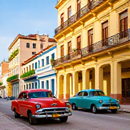 Caribbean Holidays, Cuba Tours June, Colourful classic American cars and colonial buildings in Havana on a sunny June morning