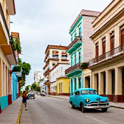 Caribbean Holidays, Cuba Tours March, Historic Havana neighbourhood with colourful buildings, vintage American cars and pedestrians exploring the streets
