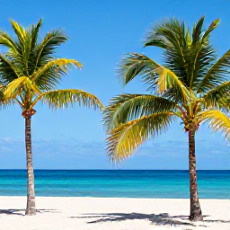 Caribbean Holidays, Cuba Tours May, Sunny Cuban coastal landscape in May with turquoise sea, palm trees and a relaxed beach atmosphere
