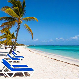 Caribbean Holidays, Cuba Tours May, White sandy beach in Varadero with clear turquoise water, sun loungers and palm trees