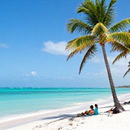Caribbean Holidays, Cuba Tours November, White sandy beach in Varadero with calm turquoise water, palm trees and a couple relaxing in November sunshine