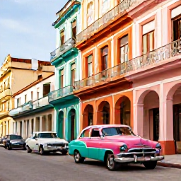 Caribbean Holidays, Cuba Tours October, Colourful classic cars and colonial buildings in Havana, Cuba, under warm October sunshine