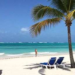 Caribbean Holidays, Cuba Tours, Turquoise Caribbean sea and white sandy beach near Varadero, Cuba, with palm trees and sun loungers