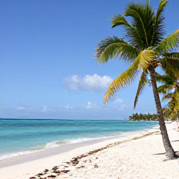 Caribbean Holidays, Cuba Tours, White sandy beach, turquoise sea and palm trees at a Cuban Caribbean resort