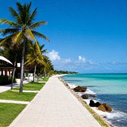Caribbean Holidays, Cuba Walking Holidays, A peaceful coastal walking path beside turquoise water and a sandy beach in Cuba, with palm trees and clear skies