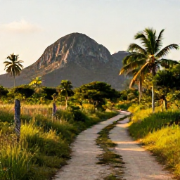 Caribbean Holidays, Cuba Walking Holidays, A scenic walking trail through Cuba's green countryside in September, with palms, limestone hills and warm morning light