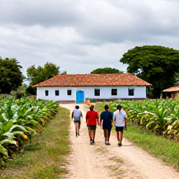 Caribbean Holidays, Cuba Walking Holidays, A small group of walkers crossing a rural path beside tobacco fields and traditional farm buildings in Vi&ntilde;ales, Cuba