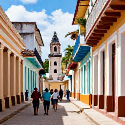 Caribbean Holidays, Cuba Walking Holidays, Colourful historic streets and walkers in the old town of Trinidad, Cuba