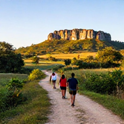 Caribbean Holidays, Cuba Walking Holidays, Hikers following a quiet trail through the green Vi&ntilde;ales Valley in Cuba, with limestone mogotes and farmland under a clear morning sky