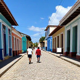 Caribbean Holidays, Cuba Walking Holidays, Travellers walking along a quiet cobbled street in Trinidad, Cuba, beneath bright February sunshine