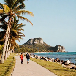 Caribbean Holidays, Cuba Walking Holidays, Travellers walking along a quiet Cuban coastal path in warm March sunshine, with palm trees, turquoise sea and limestone hills