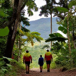 Caribbean Holidays, Cuba Walking Holidays, Walkers exploring a forest trail in the Sierra Maestra mountains of Cuba, with lush vegetation and distant mountain views