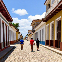 Caribbean Holidays, Cuba Walking Holidays, Walkers exploring a quiet cobbled street in Trinidad, Cuba, beneath bright February sunshine