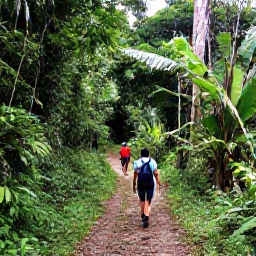 Caribbean Holidays, Cuba Walking Holidays, Walkers exploring a shaded mountain trail in the Sierra Maestra, Cuba, with lush green vegetation in June